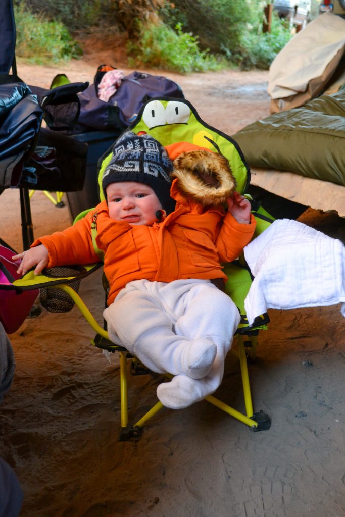 baby in an animal camping chair for kids