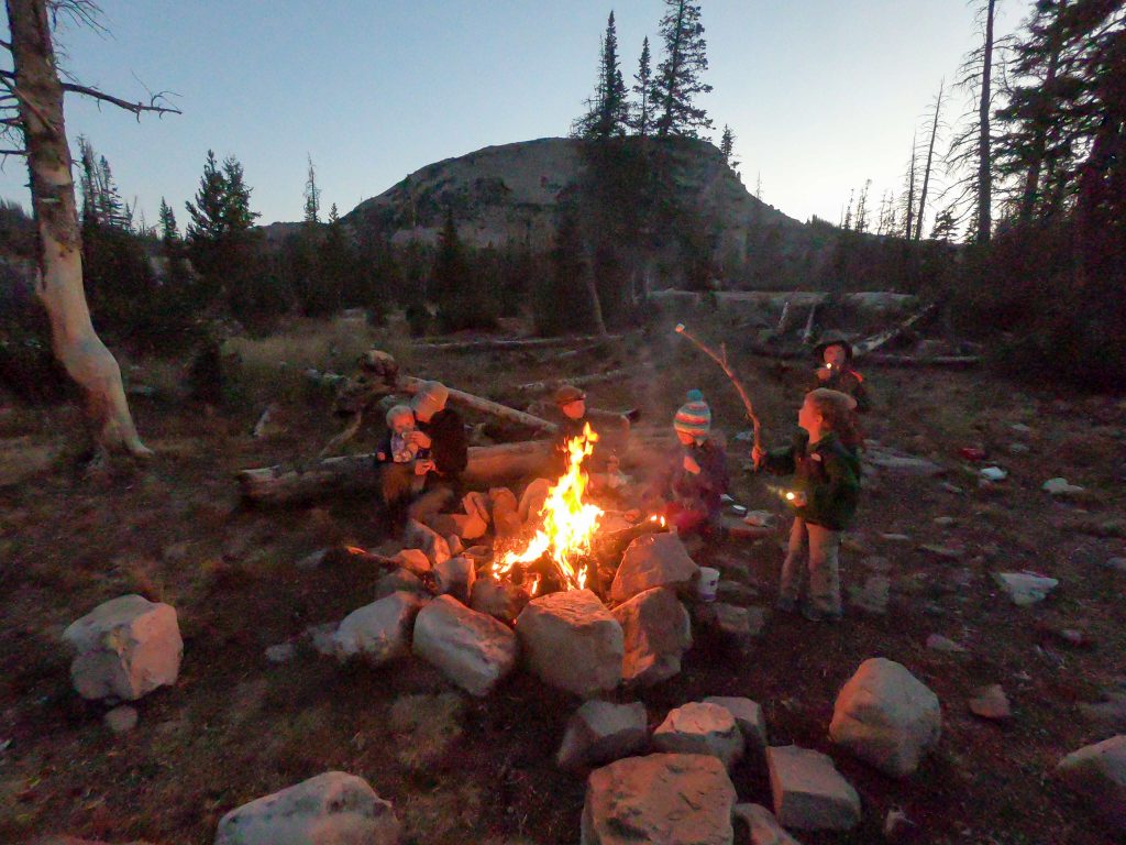 backcountry campfire with kids