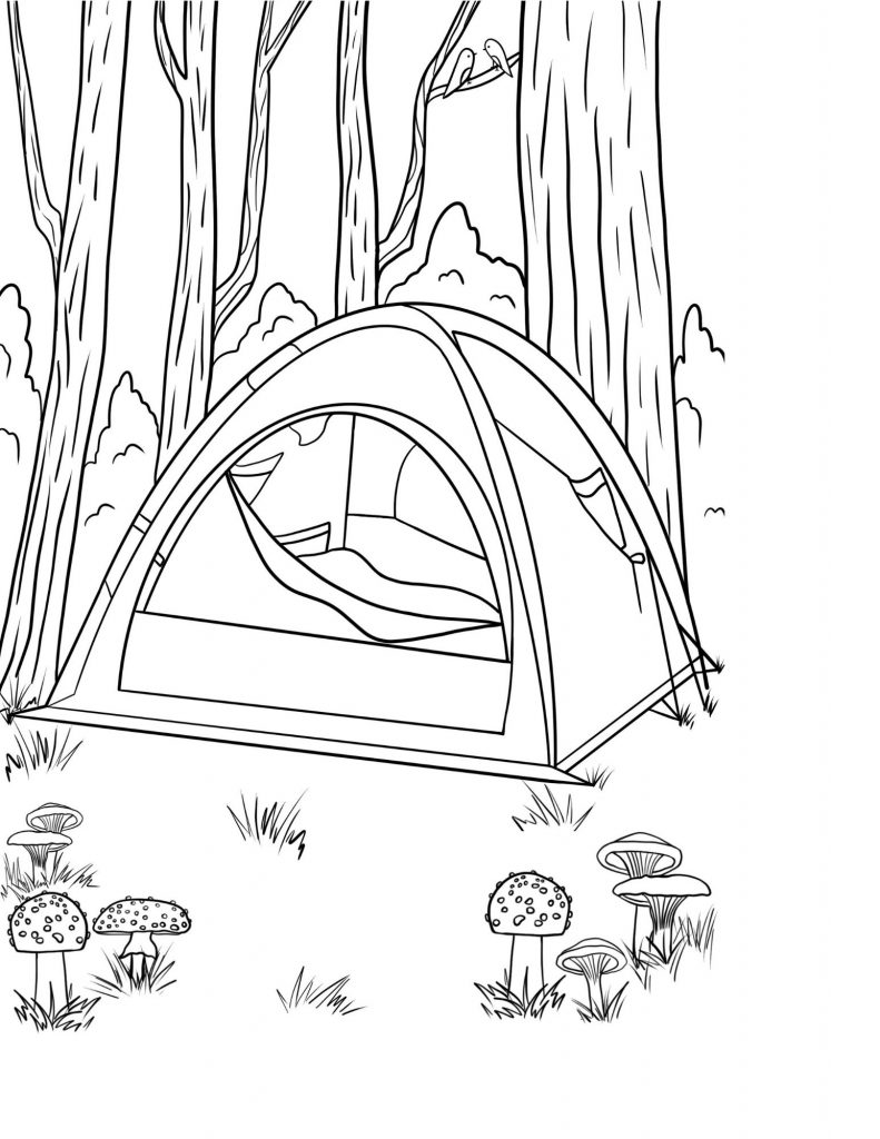 Free tent coloring page for camping