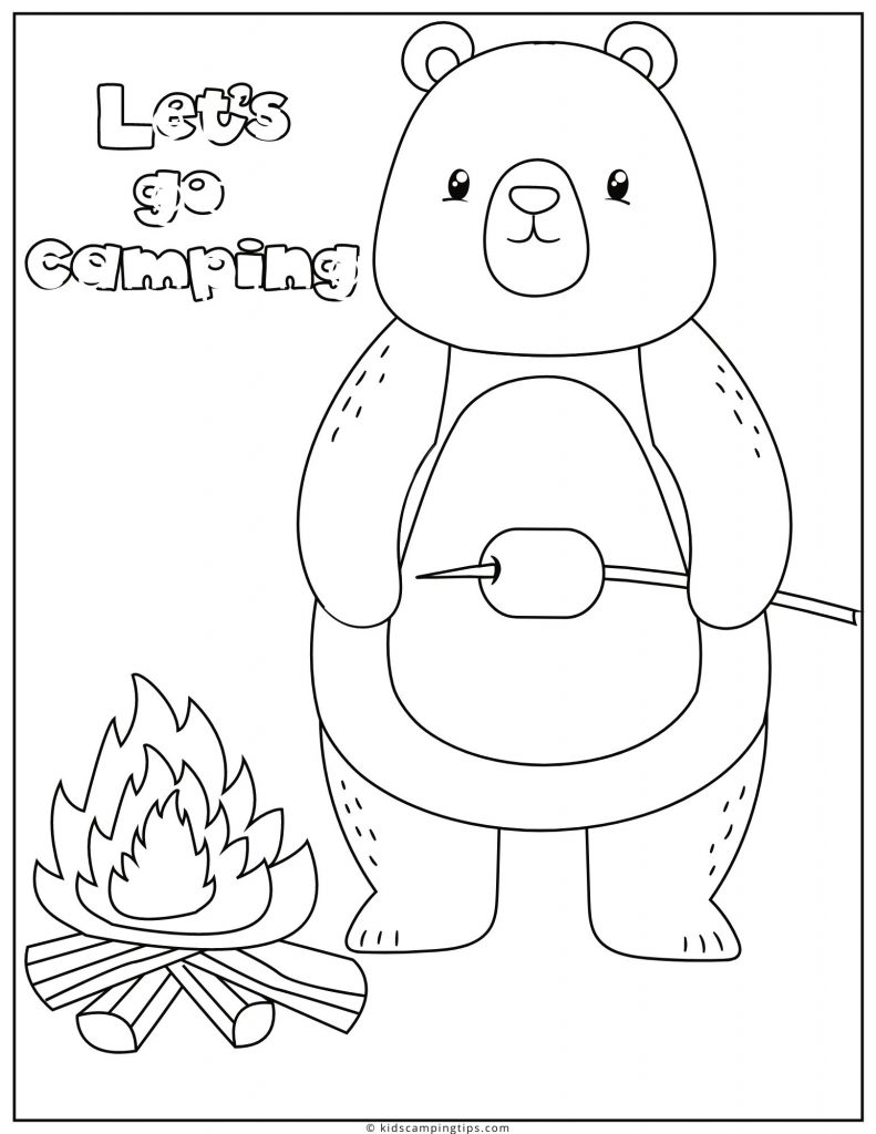 Free  bear coloring page for camping