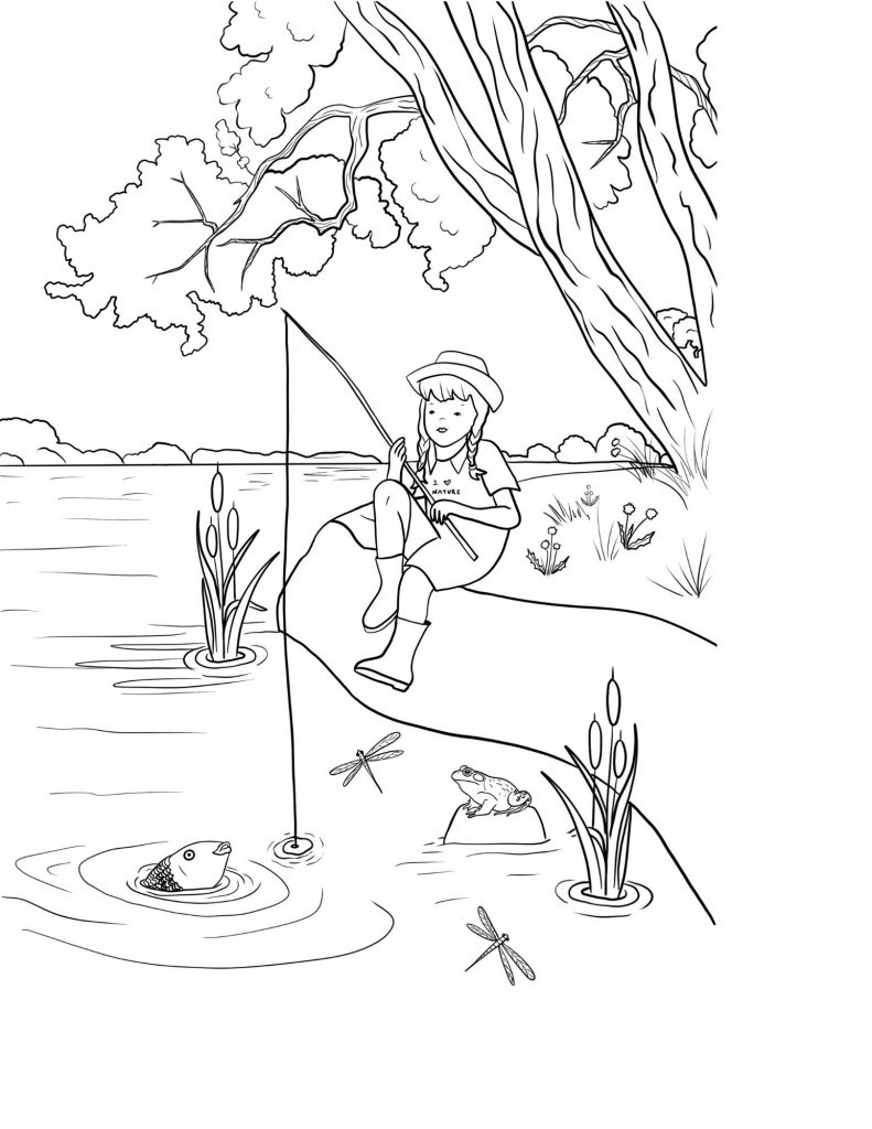Free fishing coloring page for camping