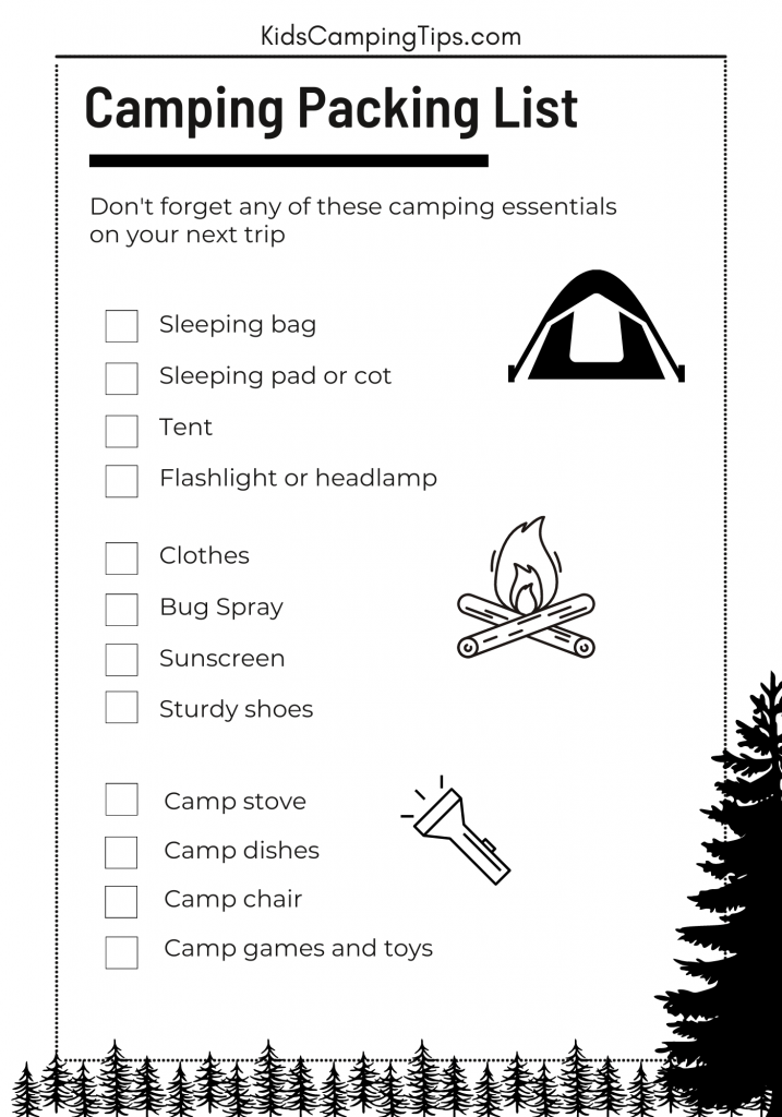 Free kids camping packing list Printable