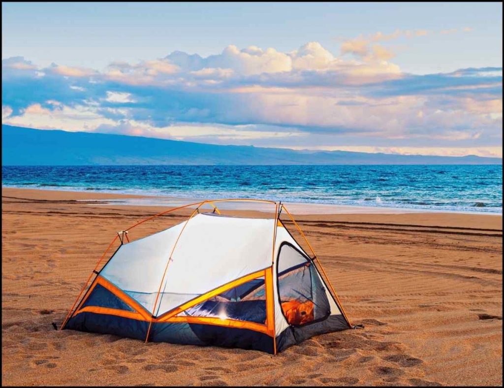 camping in tent on the beach
